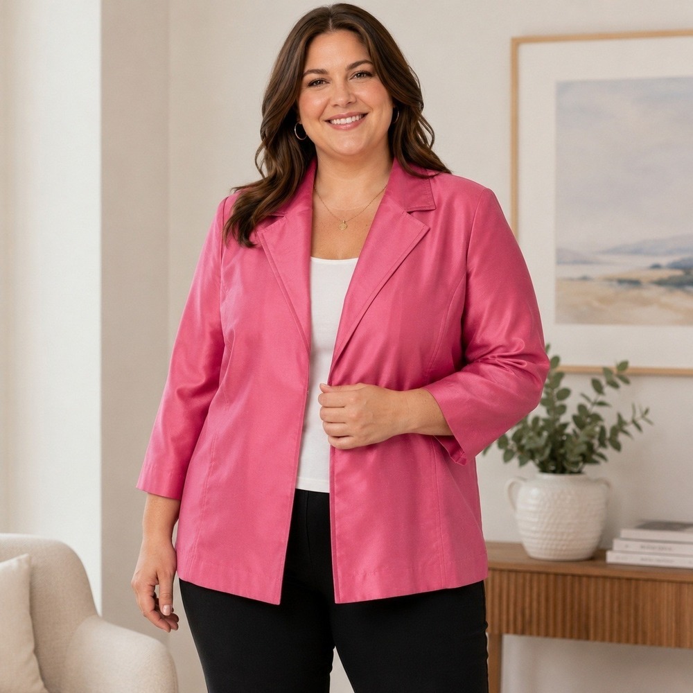 Susan Graver Pink Shimmer Blazer Womens 2X Plus Size Career Jacket Barbiecore